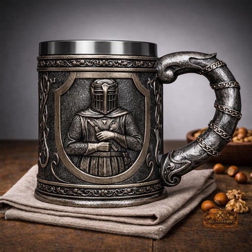 Medieval Knight Coffee Mug – Gothic Templar Tankard, Resin & Stainless Steel - Etsy