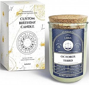 Birthday Candles - Custom Birthdate Astrological Zodiac Scented Candles. Astrology Gifts. All Natural Soy Wax. 75+ Hour Burn Time. Made in USA - October 3