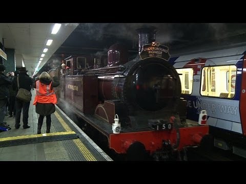 Steam train on London Underground for anniversary