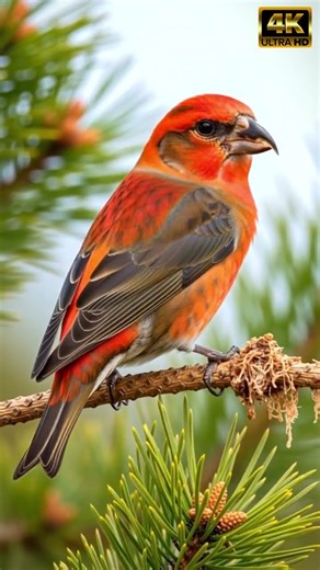 This clip presents this jewel-toned bird perched alert on a resin-dusted conifer twig, surrounded.