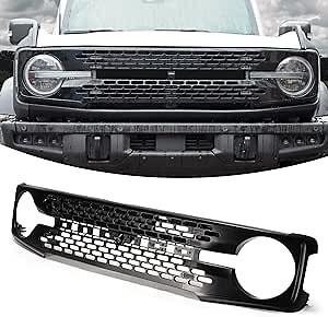 KIWI MASTER Front Grille for 2021-2024 Ford Bronco Accessories Matte Black Bumper Mesh Grill (Paint-able)