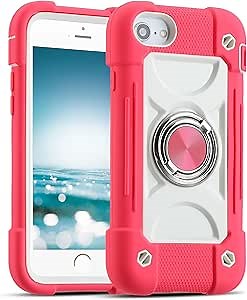 MARKILL Compatible with iPhone Case with Ring Stand, Heavy-Duty Military Grade Shockproof Phone Cover (Hot Pink, iPhone SE 3rd/2nd/iPhone 8/7/6S/6)