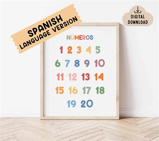 Numeros Printable BRIGHT (digital Download) Numbers Poster, Classroom Decor, Early Learning, Bilingual - Etsy