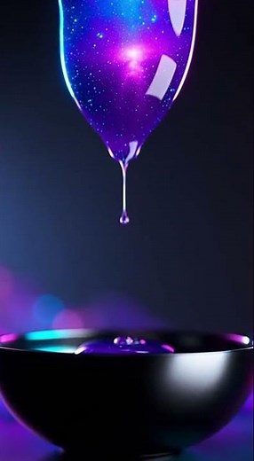 Glossy Alien Slime Suspended Above a Smooth Obsidian Bowl