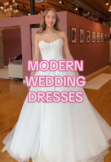 Modern wedding dresses 🤍 From trendy lace boleros to minimalist satin wedding dresses - which wedding gown would you choose? #bonbonbelle #modernweddingdress #minimalistweddingdress #2027bride #weddingdressshopping