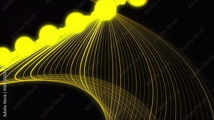 Abstract yellow color curved dot lines motion background. Digital technology background. Futuristic technology wave background