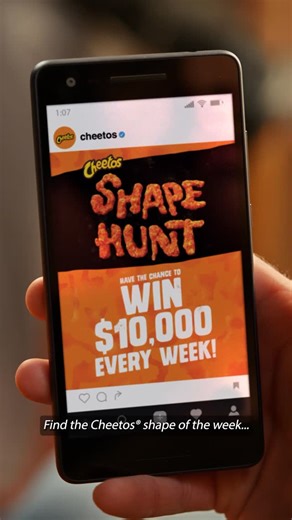 think you got this in the bag? join the Cheetos Shape Hunt for the chance to win $10,000. find the theme posted on TikTok & Instagram every Friday, search your bags for a chip inspired by the theme, and share your entry across Instagram or TikTok with #CheetosShapeHunt and #entry. No purch. necessary. US res, incl. DC, 18 (19 in AL/NE). Ends 7/17/25. Rules at Cheetos.com/Shapehunt | Cheetos