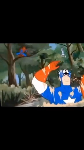 Captain America 🇺🇸 gets trapped in quicksand in 📺 Spider-Man and His Amazing Friends season 1 episode 6 titled, "7 Little Superheroes." The Chameleon 🦎 is scheming to destroy his arch enemies by summoning them to his castle 🏰 and taking them down one by one. Captain America warns Iceman 🧊 that the forest surrounding the castle is booby trapped. The disembodied voice of The Chameleon warns them about quicksand, but before Iceman can step in any he steps in a rope trap which hangs him upside