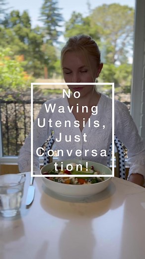 🔔 No Waving Utensils, Just Conversation! Did you know that holding and waving utensils while talking is considered a faux pas in dining etiquette? When engaged in a mealtime conversation, ensure to rest your utensils in a 'V' shape position on your plate. This does more than just keeping the table setting orderly. Holding utensils while talking can be distracting, and the waving motion can seem aggressive or even rude. On the contrary, by putting down your utensils, you demonstrate a sense of c