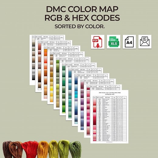 DMC Color Map: RGB & HEX Codes | Sorted by Color - Etsy
