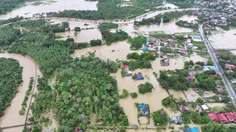 Aerial footage shows Philippines town submerged in Tropical Storm Trami floods