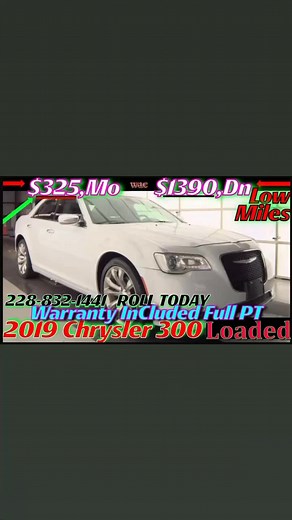 INCLUDED FULL POWERTRAIN-WARRANTY = $325,MO $1390,Dn* E-Z STRESS FREE FINANCING 2019 Chrysler 300 LIMITED LEATHER WE ARE SUB-PRIME FINANCE EXPERTS, AND For The Worse Credit Ever We GOT YOU No Credit Check Programs So Call US, LOADED SUPER NICE WELL MAINTAINED CAR & NEW TIRES, CALL 228-832-1441 OR TEXT MY CELL 985-272-6940 TEXT ME wac* CASH SALES PRICE $15,295.00 Back-up Camera Climate Control Fog Lamps Heated Front Seat Integrated Turn Signal Mirrors Leather Seats Multi-Zone Air Conditioning Nav