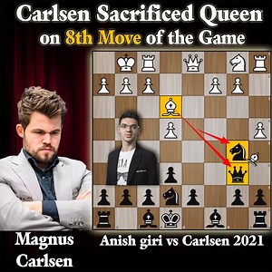 Carlsen sacrificed Queen on 8th Move against Anish Giri | Champions Chess Tour 2021 | Rd - 6 | Kings Hunt