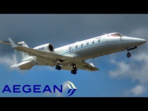 Aegean Airlines Learjet 60 | Low Landing & HIGH PERFORMANCE Takeoff from Skiathos | Steep Takeoff