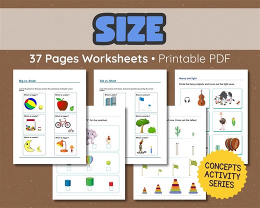Size Comparison Worksheets for Preschool & Kindergarten | Big Small, Tall Short, Heavy Light | 37 Pages - Etsy
