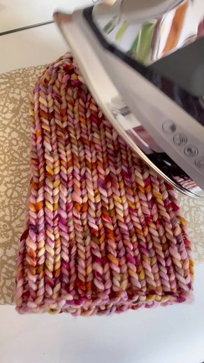 How i steam block my chunky knits. This yarn gets really heavy when wet so i find steaming to be easier and faster. Dont put the iron on the fabric, just hover above. And if you own a steamer, use that! (I don’t) Patterns are Wildwood Beanie and Spinnaker Beanie, both available in my Etsy and Ravelry stores if you want to make one. I’ll also be listing these finished hats for sale shortly! @baahyarn made the pretty yarn! #knitting #knittok #knittersoftiktok #superbulkyyarn #baahyarn