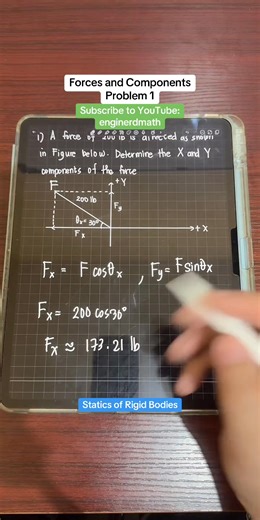 Statics of Rigid Bodies: Forces and Components Problem 1 #enginerdmath #math #StaticsOfRigidBodies | Enginerdmath