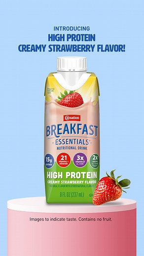Say hello to Creamy Strawberry, the newest flavor in our Carnation Breakfast Essentials® High Protein Nutritional Drinks lineup! 🍓 Enjoy the perfect blend of delicious, strawberry flavor with the same great nutritional benefits you love to help fuel your day! 💪 Shop now at http://spr.ly/6185acrOH | Carnation Breakfast Essentials