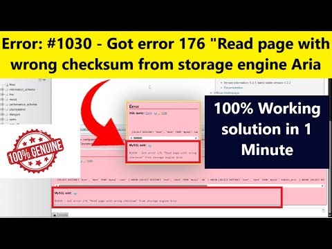 #1030 - got error 176 "read page with wrong checksum" from storage engine aria | Error fixed
