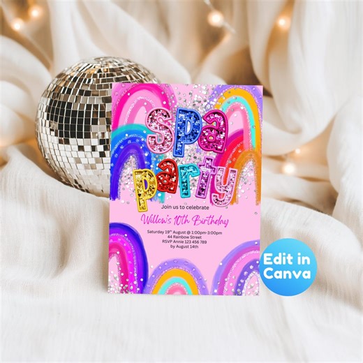 Spa Party Birthday Invitation, Tween Invitation, Editable Canva Template - Etsy