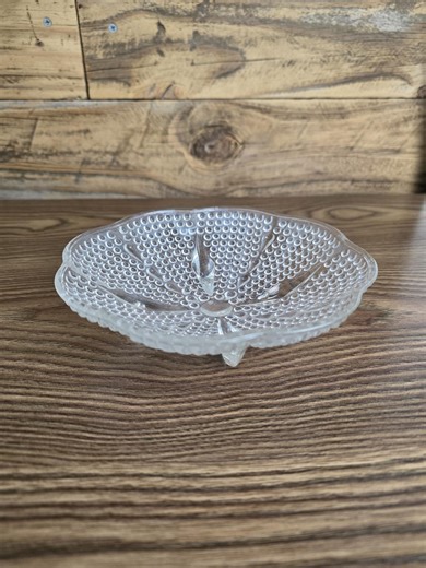 Vintage Hazel Atlas Style Hobnail Glass Footed Dish | Clear Scalloped Plate - Etsy
