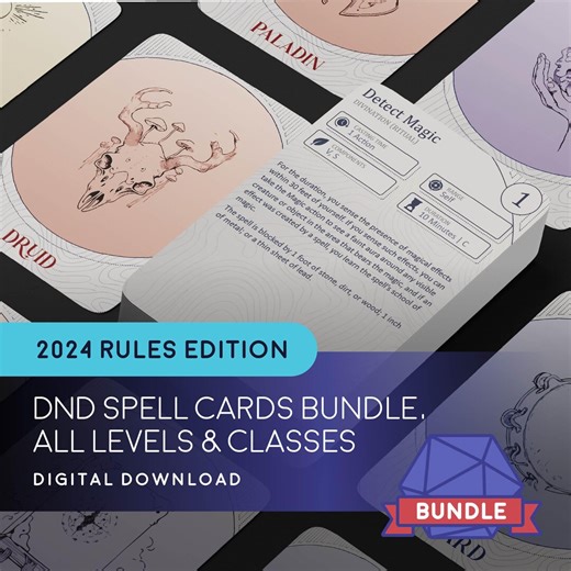 DND 2024 Spell Cards Printable PDF – All Classes Levels 1–9 | Dnd Spell Book, Digital Download, 5e Compatible - Etsy