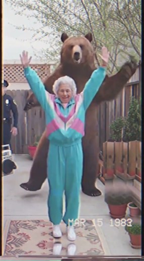 Grandma and Bear doing 80s Aerobics Workout