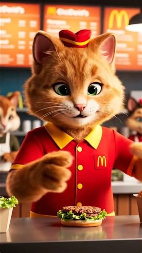 Cat making a burger in McDonald's #cat