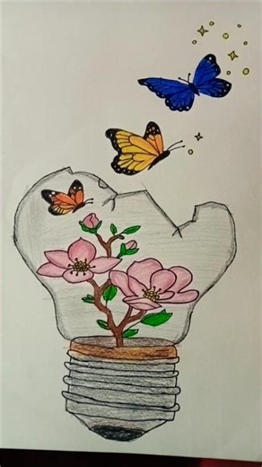 Broken Bulb to Beautiful Nature Art ✨ #dreamcraftstudio #drawing #youtubeshorts #shorts