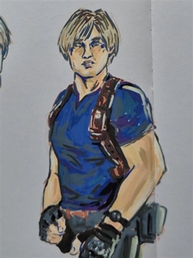 30 mins worth of work in a few seconds, worth it for Leon S Kennedy ofc. As you can tell from my recent videos I am obsessed with the paint pens #residentevil #re9 #leonkennedy #paintpens #art