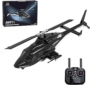 WOLFBUSH AW-911 Air-Wolf RC Helicopter, 1/34 Scale 2.4G 9CH Flybarless RC Helicopter Model with 6G/3D Stunt Mode and GPS Flight Control System, Aircraft for Beginners(RTF Version)