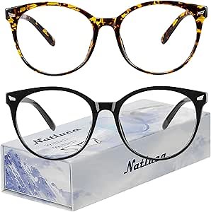 Blue light Glasses Women/Men, Retro Round Anti Eye Strain 2 Pack Bluelight Blocking Computer Glasses