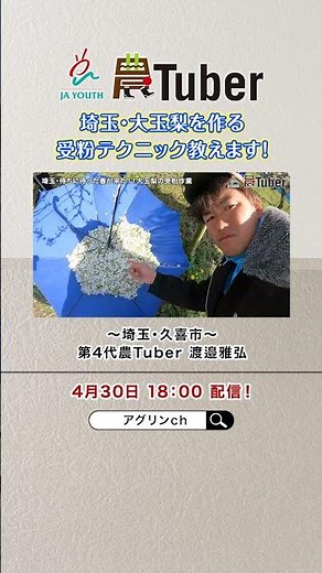 4月30日 18：00 配信！ / 埼玉・大玉梨を作る受粉テクニック教えます！～埼玉・久喜市～ 第4代農Tuber 渡邉雅弘 / JAグループ「農Tuber」ちゃんねる