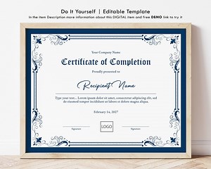 Royal Blue Certificate of Completion Elegant Certificate Template Printable Completion Certificate Corporate Award Download Jet111 - Etsy