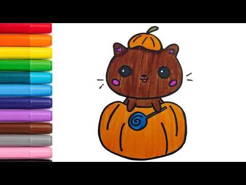 Adorable Cat in Pumpkin| Easy Halloween Drawing for Kids ,Toddlers and Beginners