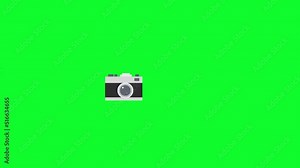 2d Camera Animation. Digital Camera DSLR Green screen cartoon animation video. Camera click and flash. Video animation of a photo camera taking a picture on a green background Stock Video