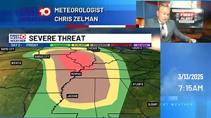 FIRST ALERT WEATHER DAY: An enhanced to slight risk covers all of Southwest Georgia from 2am to 2pm Sunday. This includes a 30%-15% Chance of Damaging Winds, 10%-5% Chance of Tornadoes, 5% Chance of Large Hail and Flash Flooding. | Chris Zelman WALB