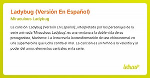 Significado de la canción LADYBUG (VERSIÓN EN ESPAÑOL) (Miraculous Ladybug) - LETRAS.COM