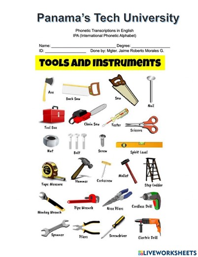 Mason Tools and Constructions worksheet