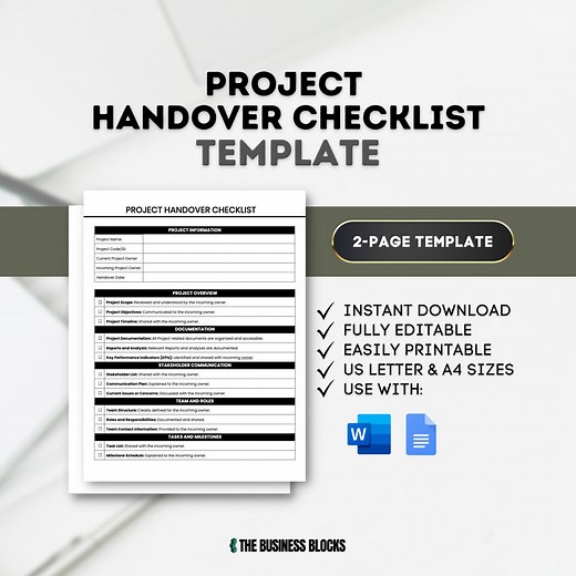 Project Handover Checklist Template: Editable Transition Document (google Docs, MS Word) - Etsy