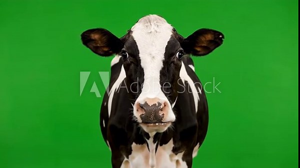 Cow Chewing Cud on Green Screen – Front View Realistic Livestock Footage