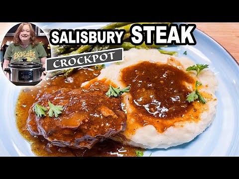 Salisbury Steak & Gravy in the Crockpot Slow Cooker Ground Beef Dinner Idea