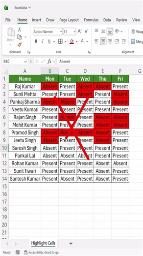 Update Attendance Faster – One Smart Hack #excel #excelforbeginners #exceltips #excelshortcuts