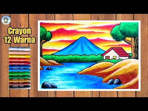 Easy natural landscape drawing with 12 color oil pastels