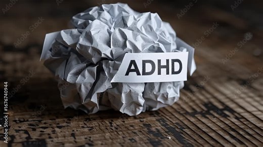 Crumpled paper ball with words_ADHD on a crumpled 4k animation Stock Video
