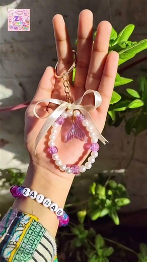 ✨ Handmade Pearl Mermaid Tail Keychain 🩷 | Cute DIY Beaded Keychain | Aesthetic Craft #shorts #fyp