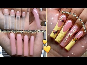 YELLOW SPRING POLYGEL NAILS✨ FRENCH TIP & 3D FLOWER DESIGN | Nail Tutorial