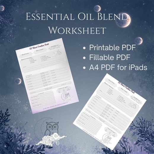 Essential Oil Blending Worksheet | Recipe Planner, Tracker (printable PDF) - Etsy