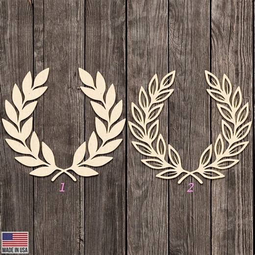 Laurel Leaf Wreath Design – Intricate Wooden Cutout for Wall Art & DIY Crafts | Unfinished Natural Wood | Multiple Sizes - Etsy