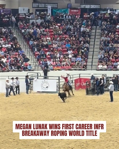 12K views · 159 reactions | Megan Lunak captured her long-awaited first career INFR World Championship in the breakaway roping Saturday. All four of her runs were 4.10 seconds or faster and she finished at 13.41 seconds on four head. "Cricket is small, but mighty, she can run. I was late on this calf, but I wanted to not break the barrier either," she said. "This horse, the confidence I have on myself on her is unreal. She doesn't bat an eye." | US Cowboy | Facebook